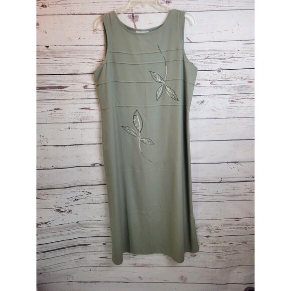 NWT VTG Maxi Dress Women's Sz 10 Leslie Belle Green Leaf Side Slit Sleeveless - Picture 10 of 11